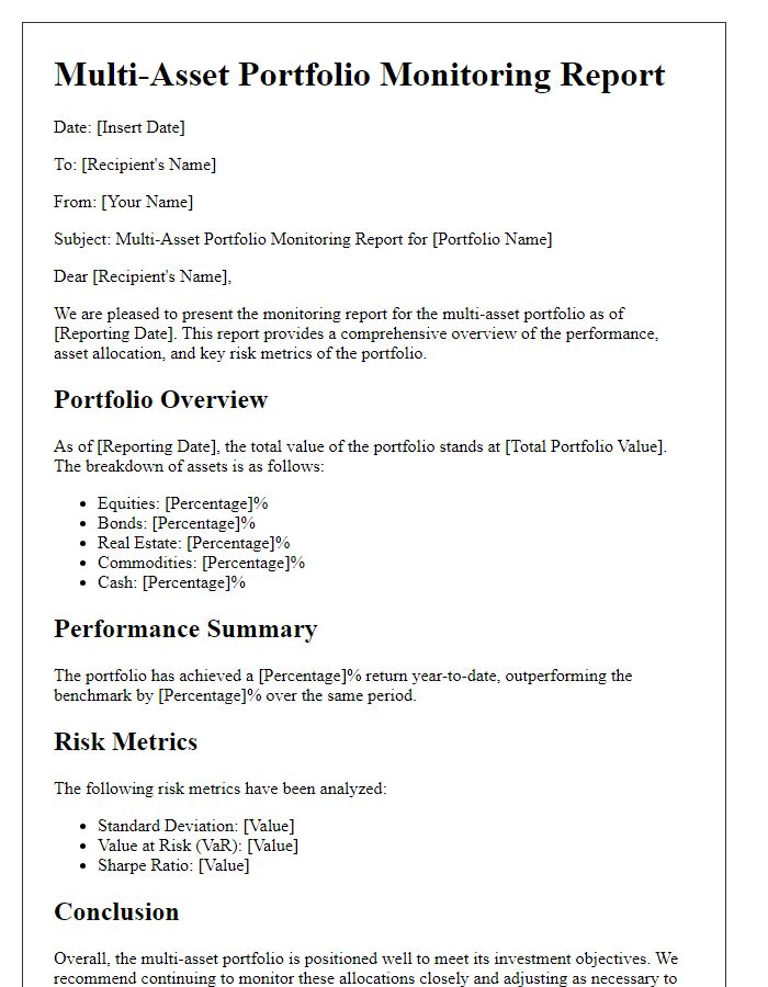 Letter template of multi-asset portfolio monitoring report