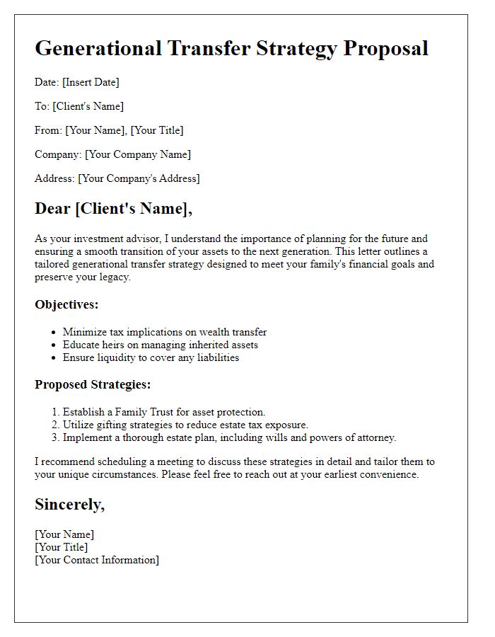 Letter template of investment advisor generational transfer strategy