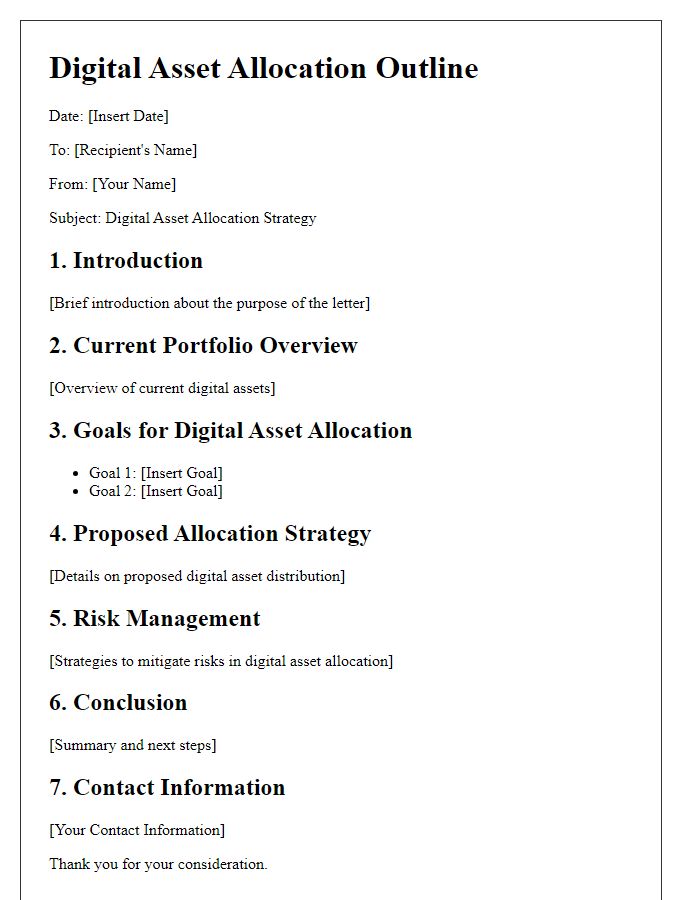 Letter template of digital asset allocation outline