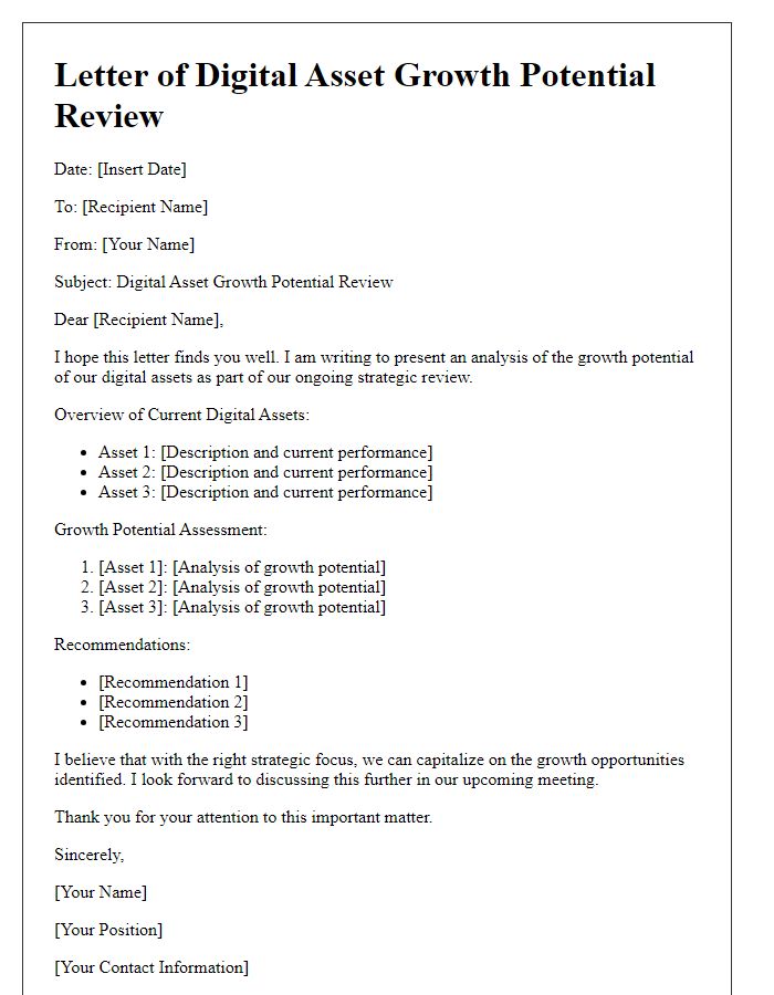 Letter template of digital asset growth potential review