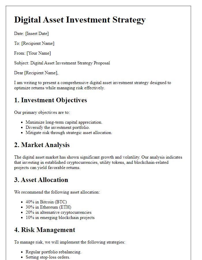 Letter template of digital asset investment strategy