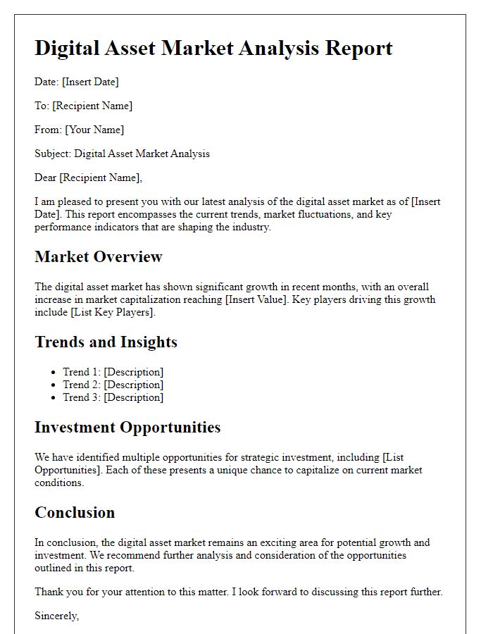 Letter template of digital asset market analysis