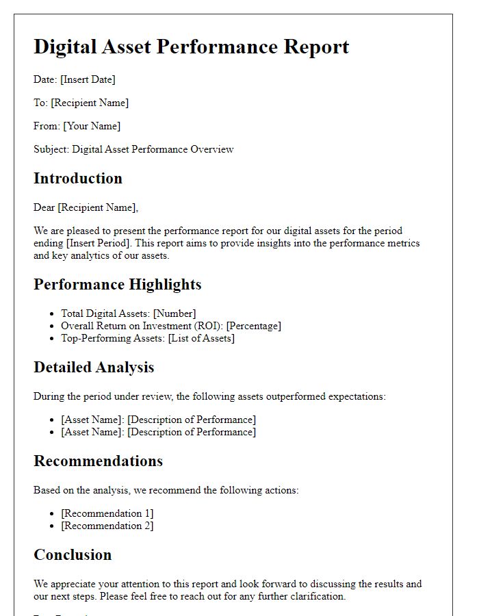 Letter template of digital asset performance report