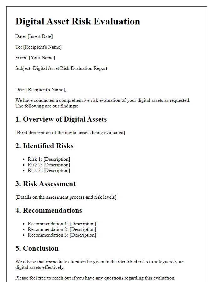 Letter template of digital asset risk evaluation