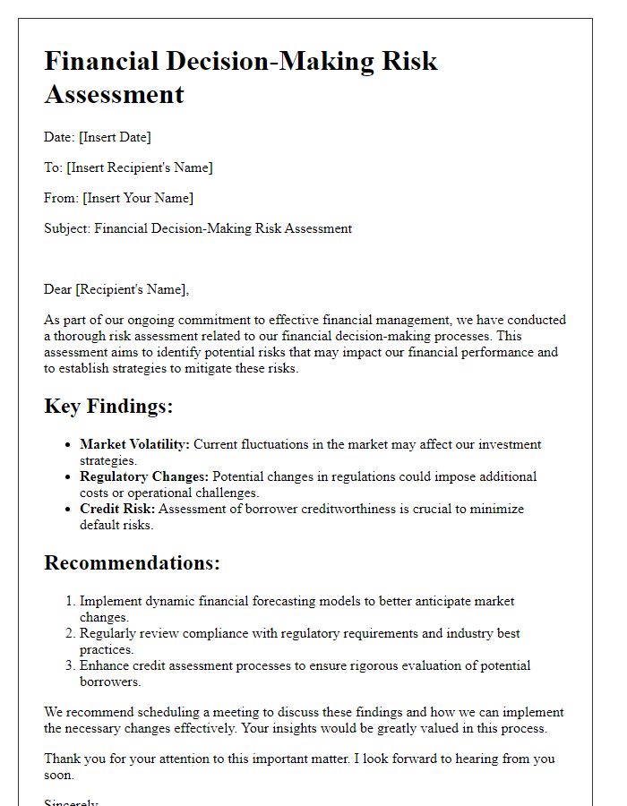 Letter template of financial decision-making risk assessment