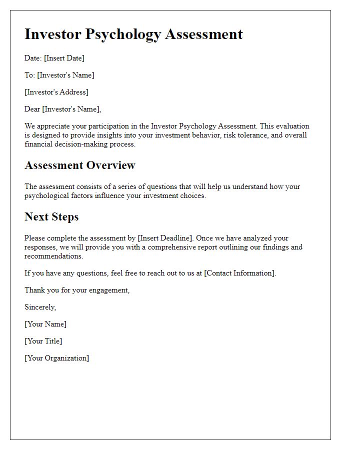 Letter template of investor psychology assessment