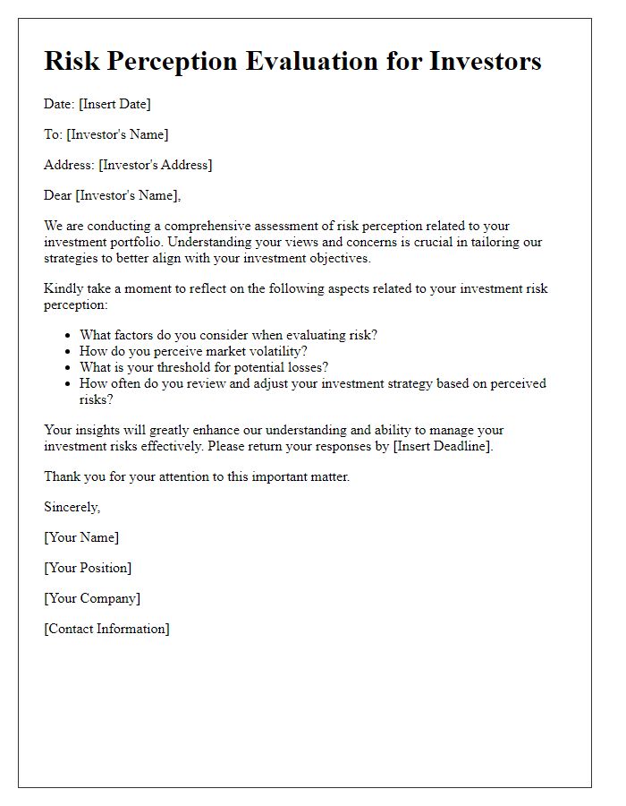 Letter template of risk perception evaluation for investors