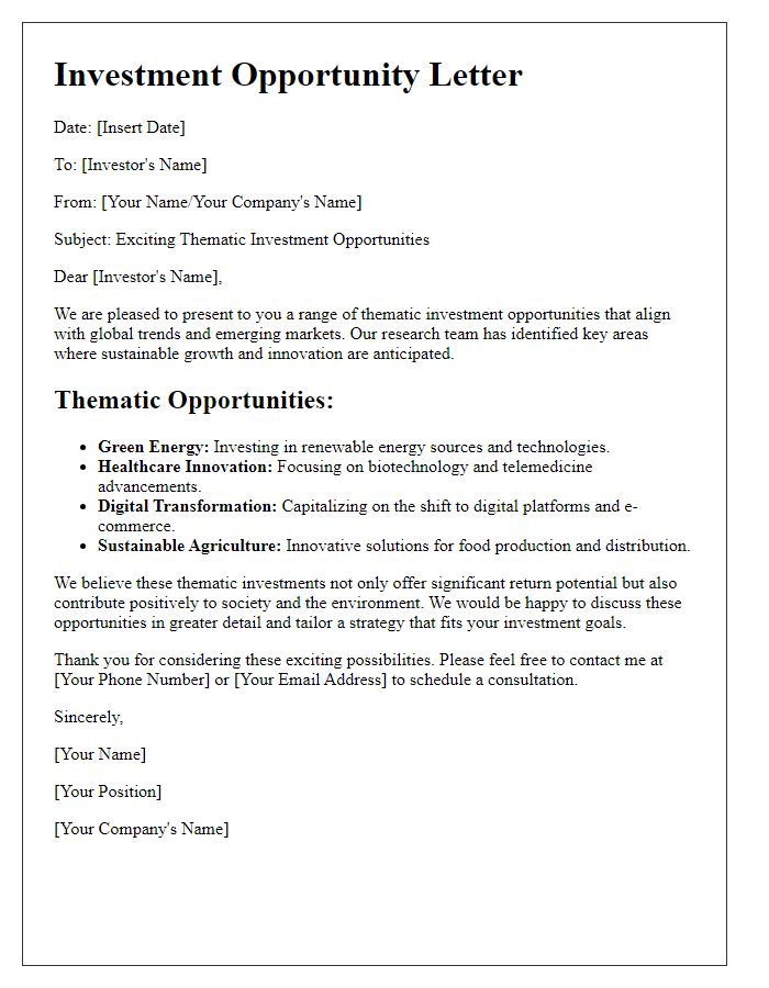 Letter template of thematic investment opportunities