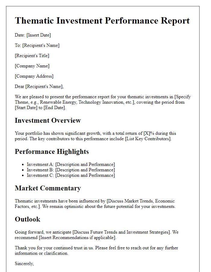 Letter template of thematic investment performance report