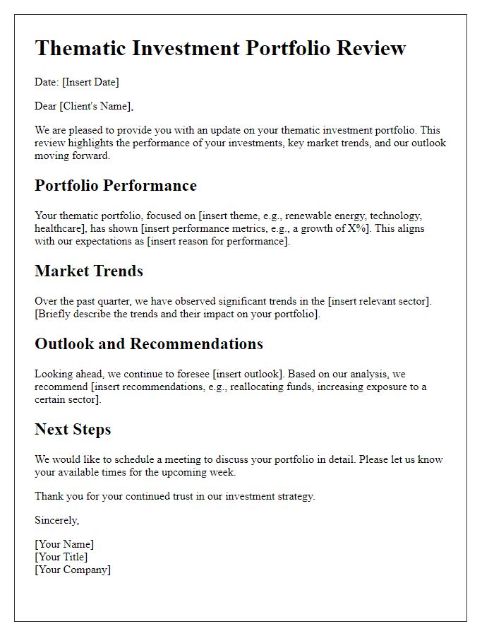 Letter template of thematic investment portfolio review