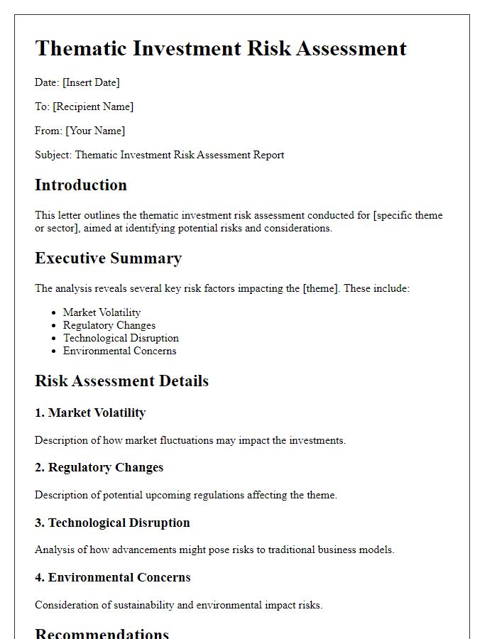 Letter template of thematic investment risk assessment