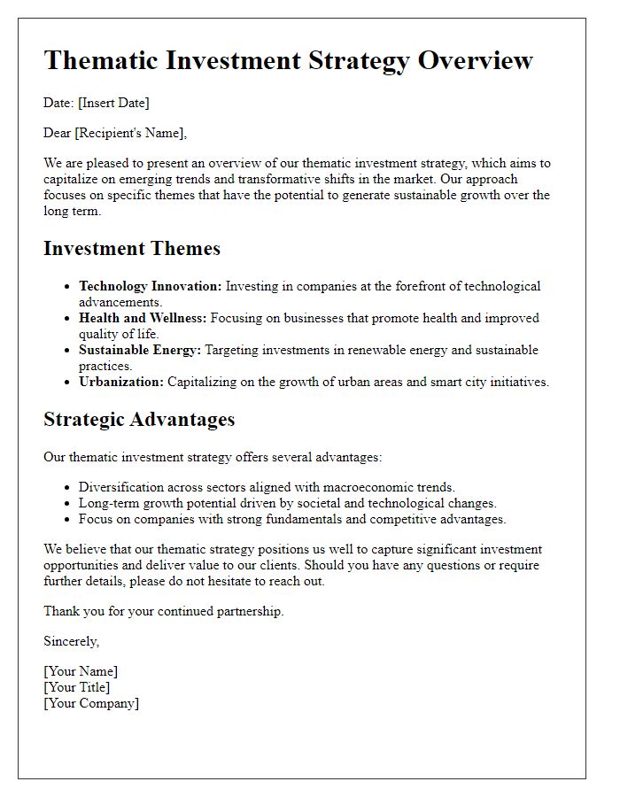 Letter template of thematic investment strategy overview