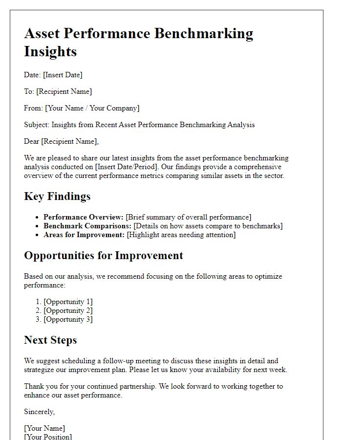 Letter template of asset performance benchmarking insights