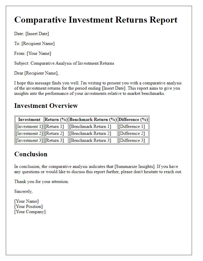 Letter template of comparative investment returns report