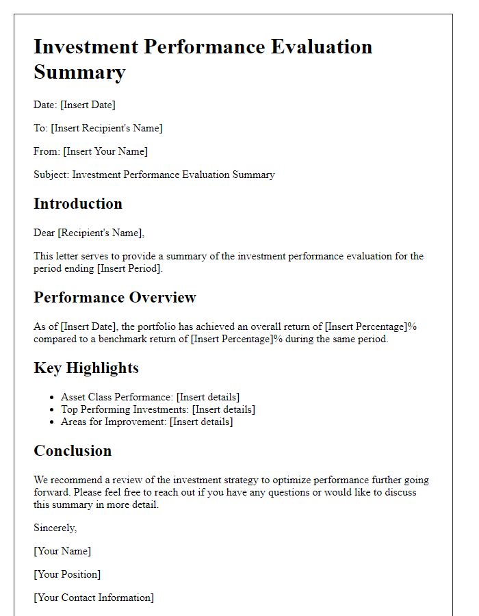 Letter template of investment performance evaluation summary