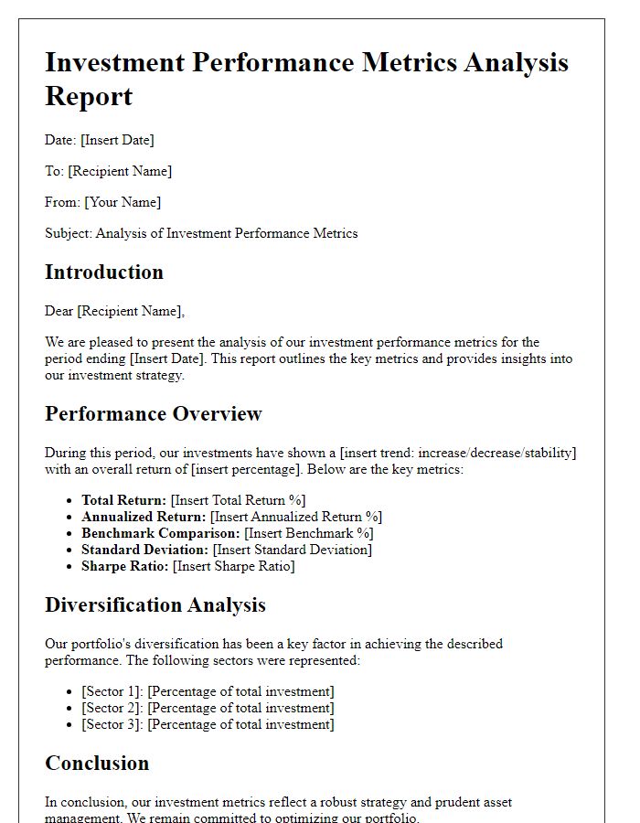 Letter template of investment performance metrics analysis