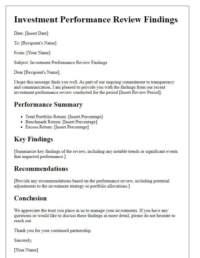 Letter template of investment performance review findings