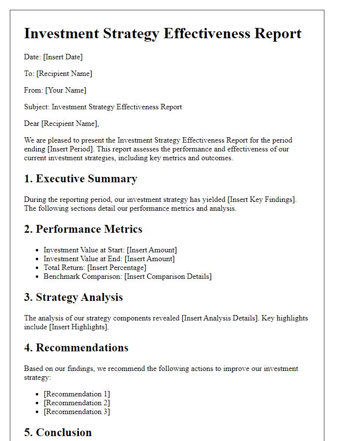 Letter template of investment strategy effectiveness report