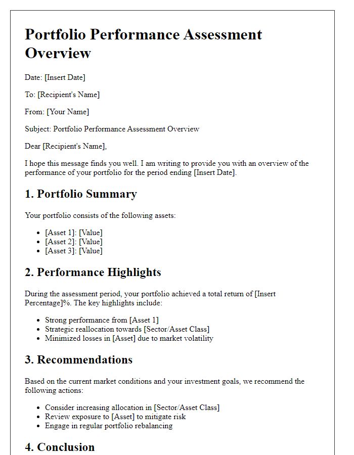 Letter template of portfolio performance assessment overview