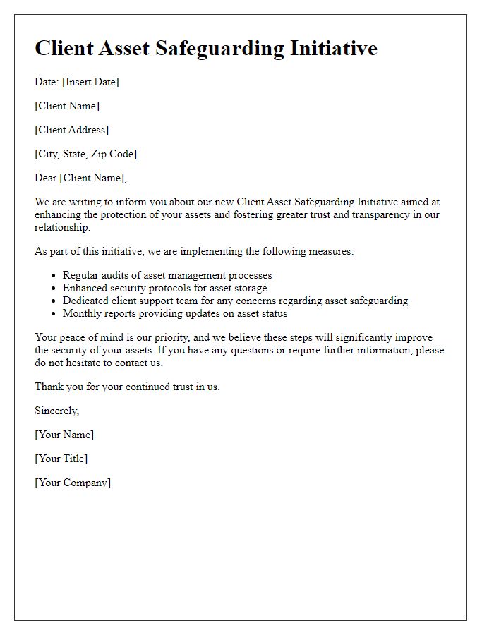 Letter template of client asset safeguarding initiative