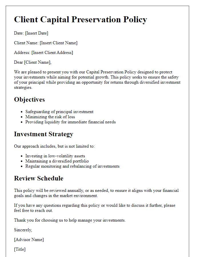 Letter template of client capital preservation policy