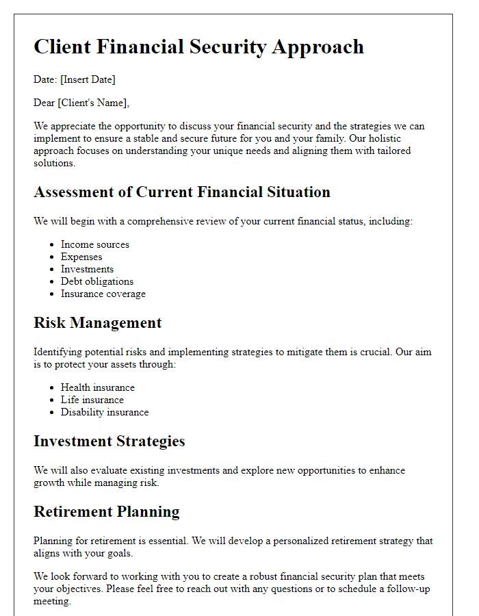 Letter template of client financial security approach