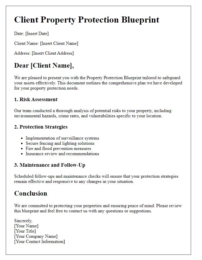 Letter template of client property protection blueprint