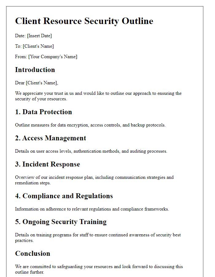 Letter template of client resource security outline