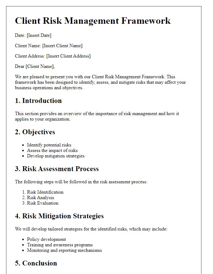 Letter template of client risk management framework