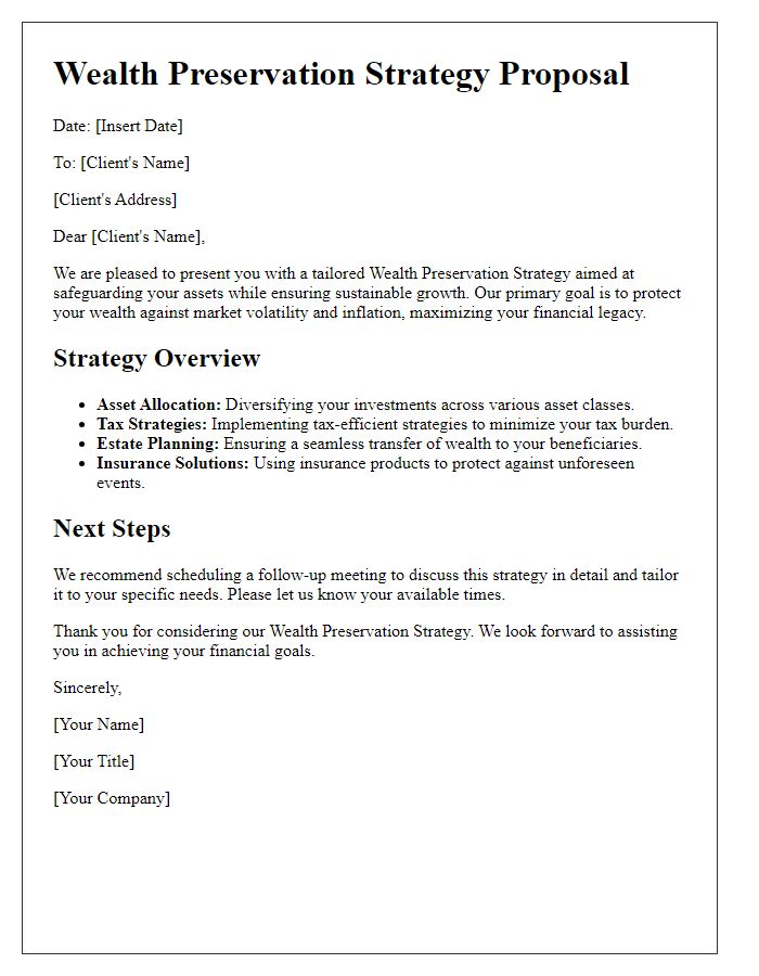 Letter template of client wealth preservation strategy