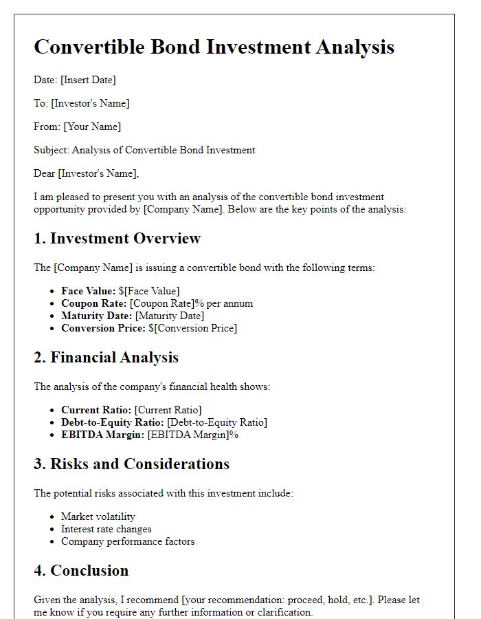 Letter template of convertible bond investment analysis