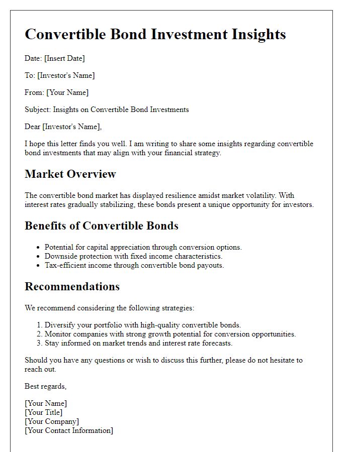 Letter template of convertible bond investment insights