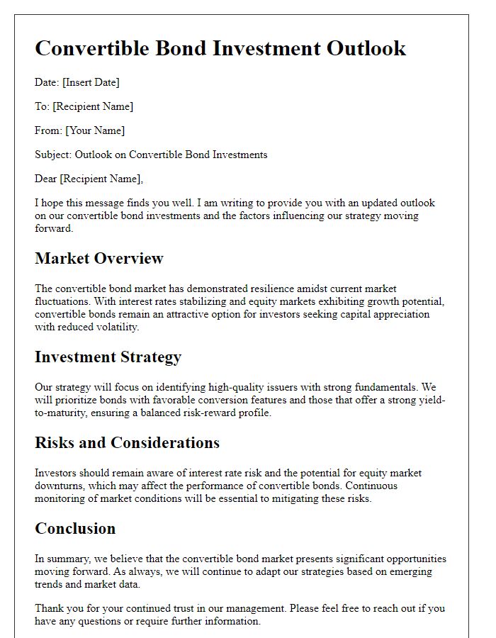 Letter template of convertible bond investment outlook