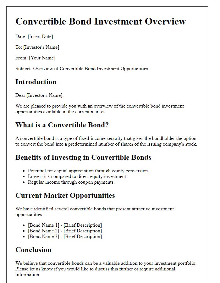 Letter template of convertible bond investment overview