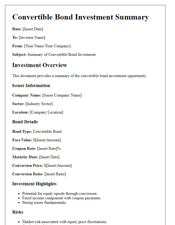 Letter template of convertible bond investment summary