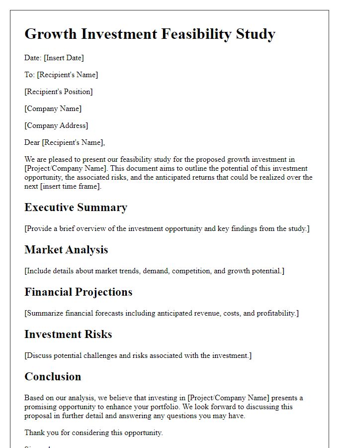 Letter template of growth investment feasibility study