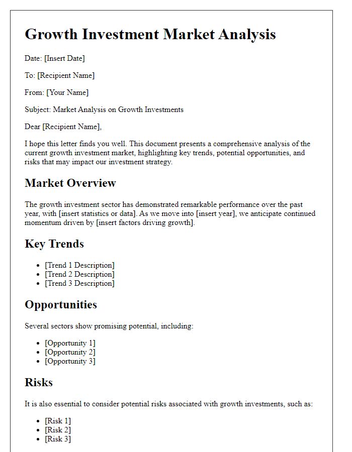 Letter template of growth investment market analysis