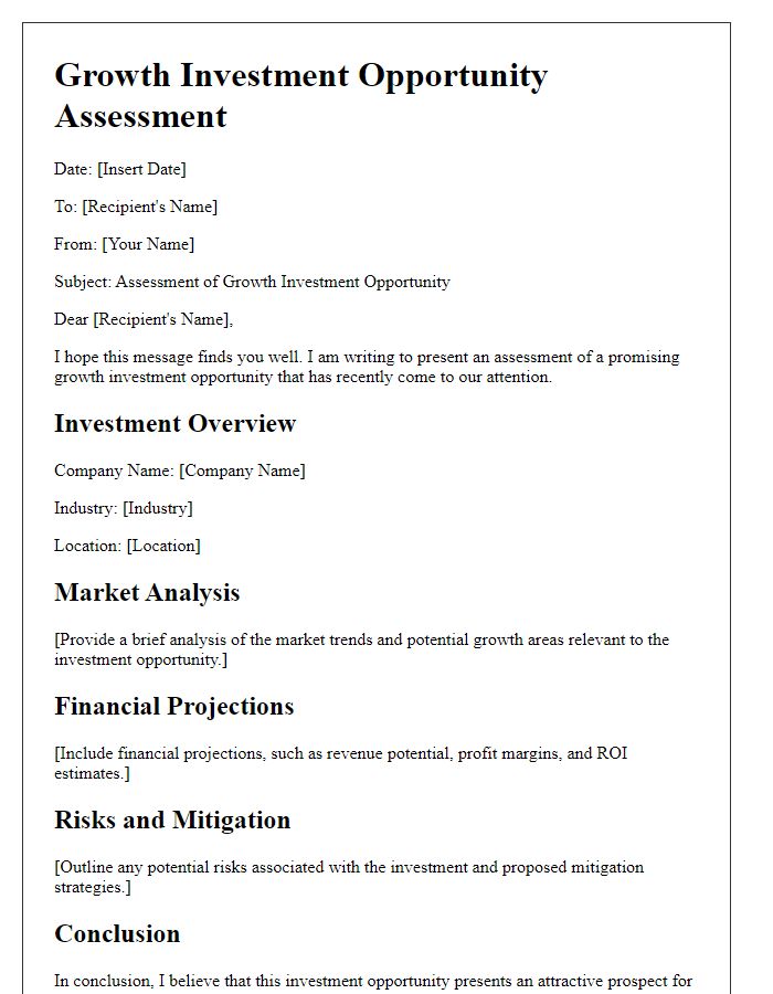 Letter template of growth investment opportunity assessment