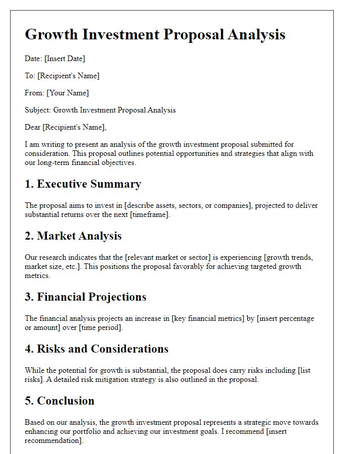 Letter template of growth investment proposal analysis