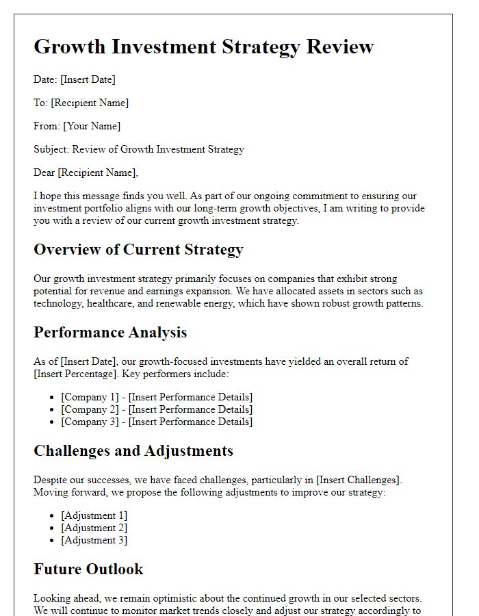 Letter template of growth investment strategy review