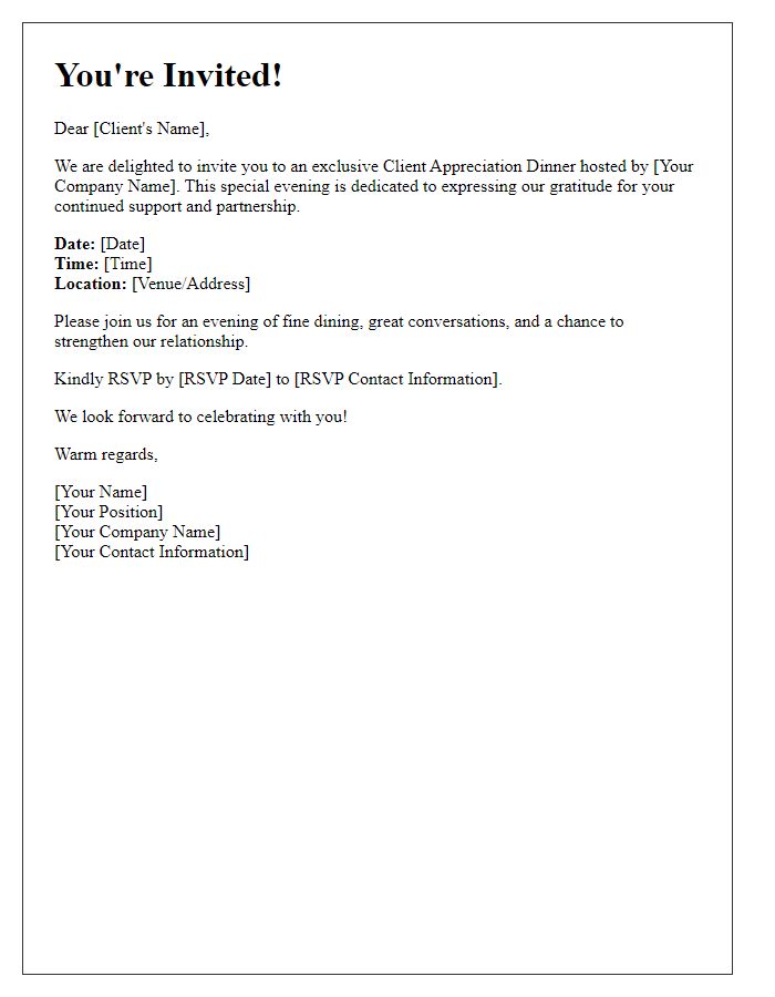 Letter template of exclusive invitation to client appreciation dinner