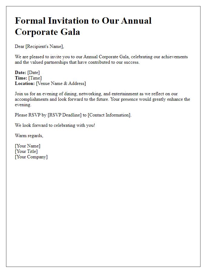 Letter template of formal invitation for corporate gala