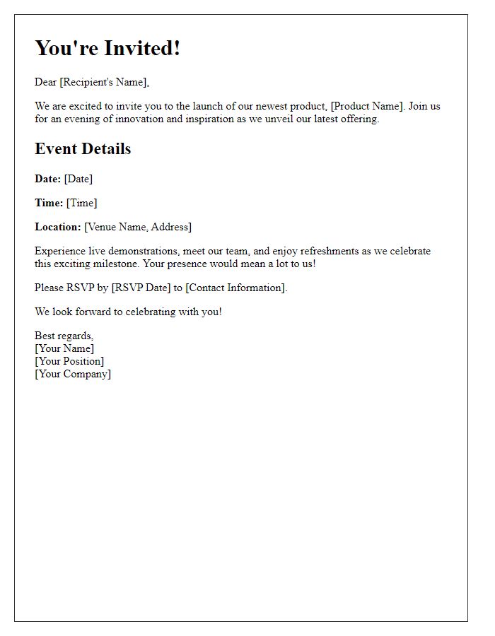 Letter template of invitation to product launch event