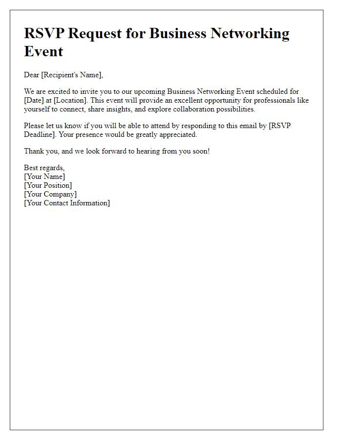 Letter template of RSVP request for business networking event