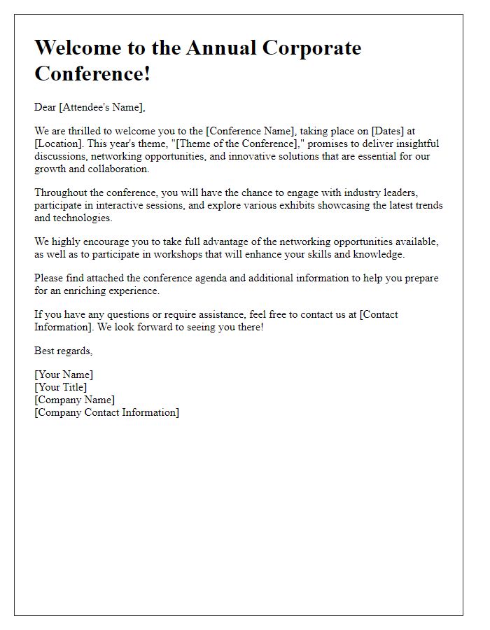 Letter template of welcome letter for corporate conference