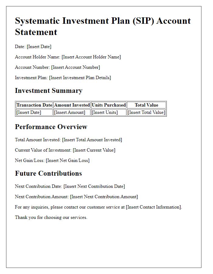 Letter template of systematic investment plan account statement