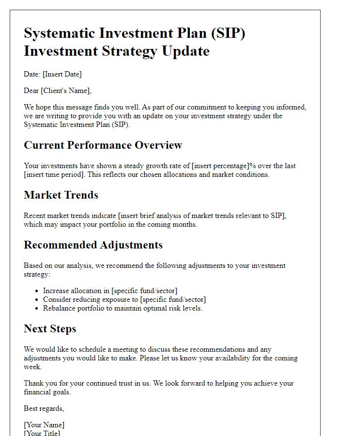 Letter template of systematic investment plan investment strategy update