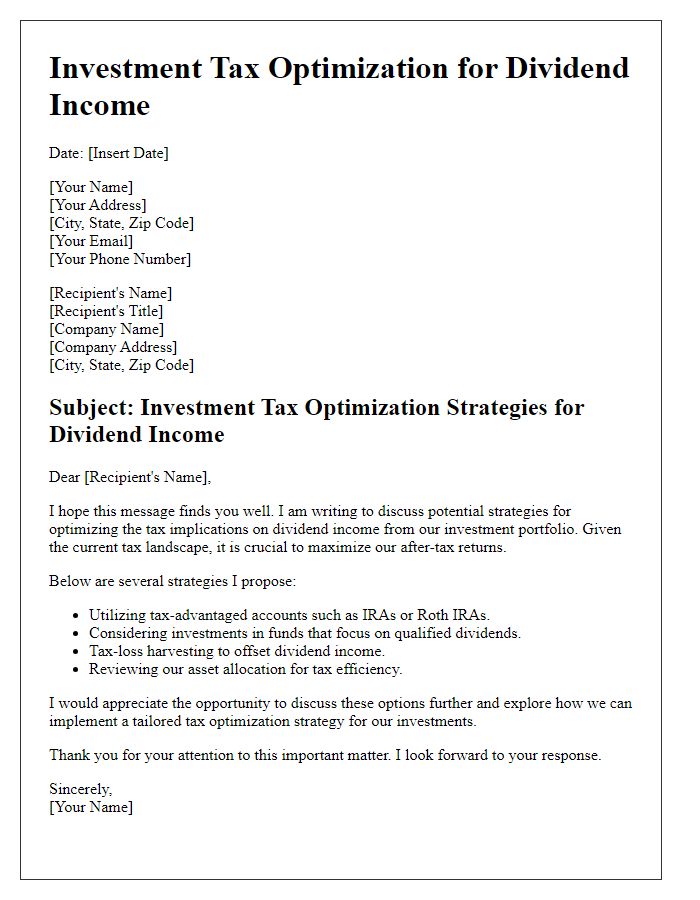 Letter template of investment tax optimization for dividend income.