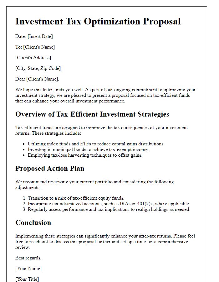 Letter template of investment tax optimization for tax-efficient funds.