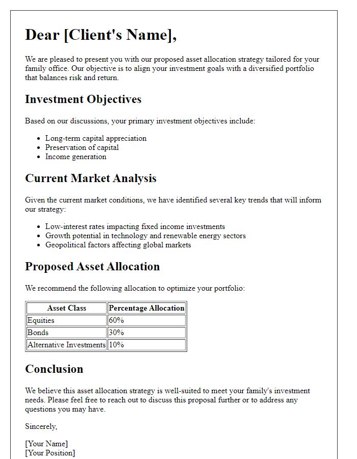 Letter template of asset allocation strategy for family office clients